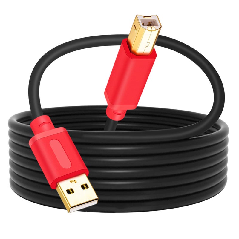 Tan QY كابل طابعة تان QY بطول 16 قدم، USB 2.0 عالي السرعة مع موصلات مطلية بالذهب، كابل طابعة سكانر من نوع A Male إلى B Male متوافق مع HP وCanon وLexmark وDell وXerox وSamsung وغيرها (16 قدم، أحمر) - Image 1